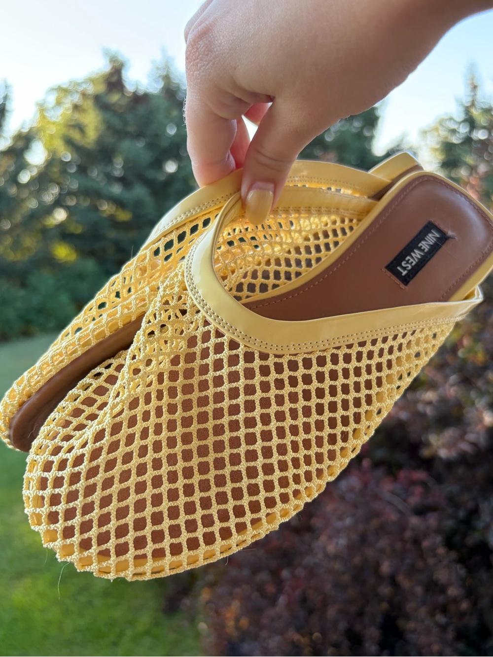 Nine West Daniela Flat Mesh Mules mesh texture boho yellow sandal shoes
